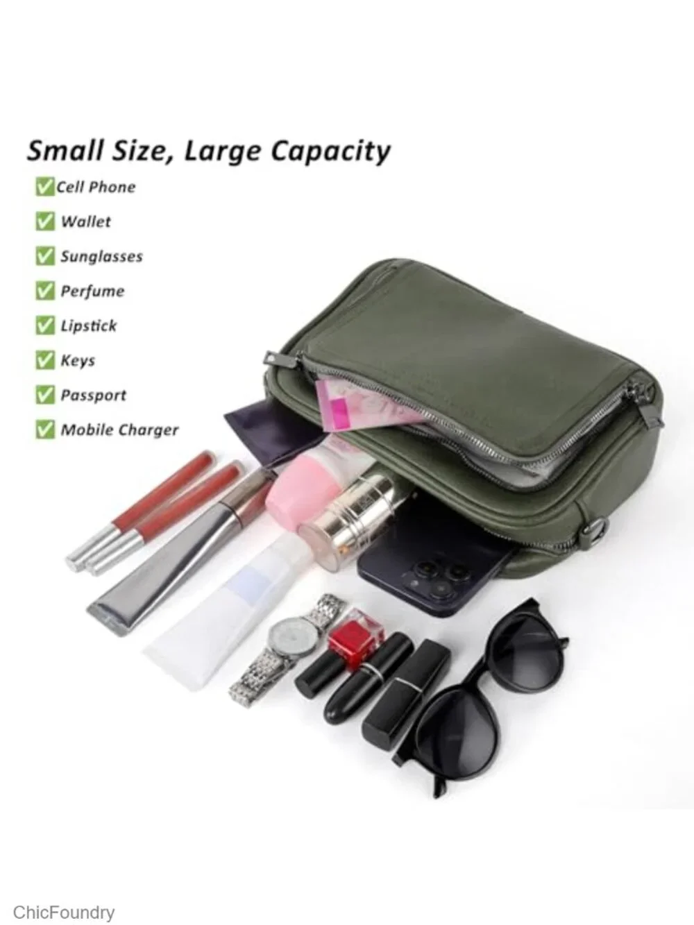 Vegan Leather Crossbody Bag Women Adjustable Strap 8 Pockets Purse